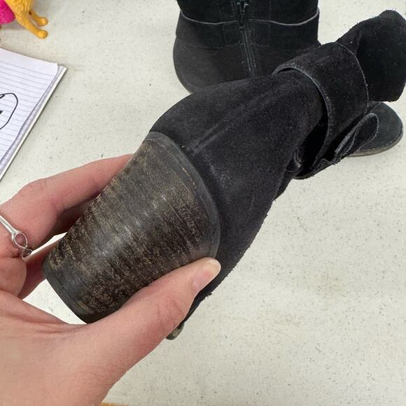 Paul Green Black Suede Stacked Heel Ankle Boots Womens 6.5 Leather Classic Fall - Picture 3 of 12